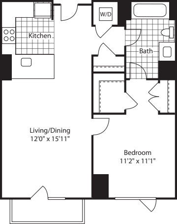 1 Bed (North)- 672 floor plan