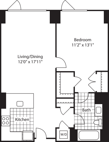 1 Bed (North)- 716 floor plan