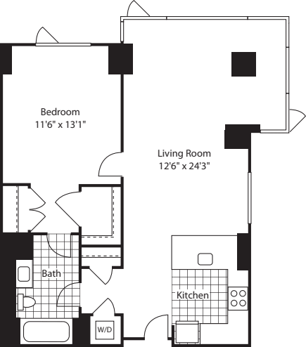 1 Bed (North)- 842 floor plan