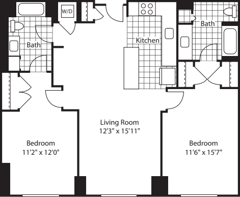 2 Bed (North)- 1077 floor plan
