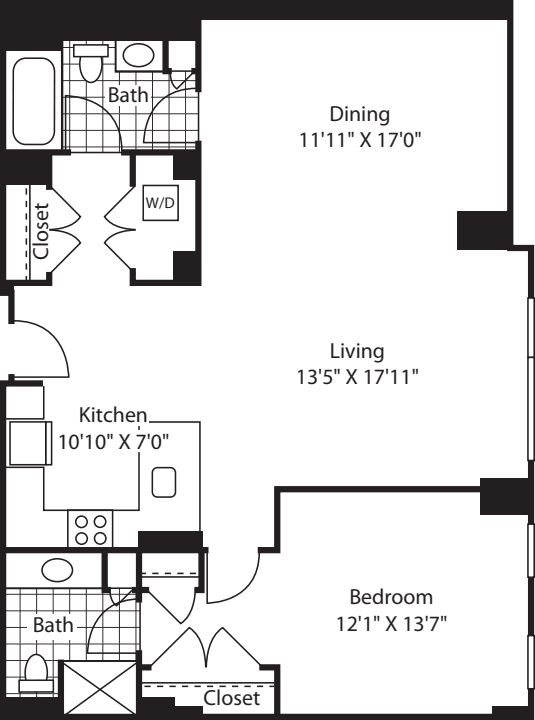 1 Bed (South) - 1171 floor plan