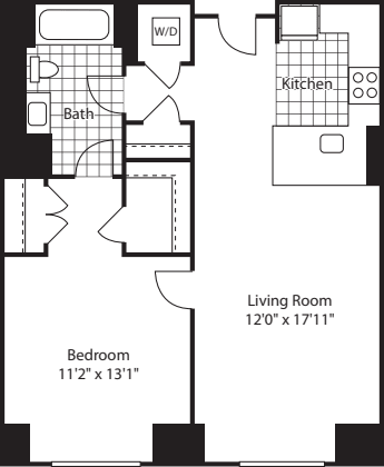 1 Bed (North) - 672 No Balcony floor plan