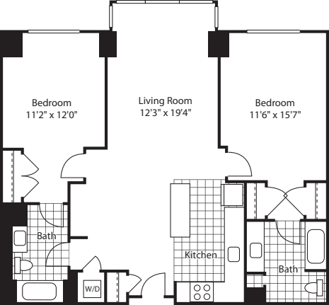 2 Bed Bay Windows (North) - 1099 floor plan