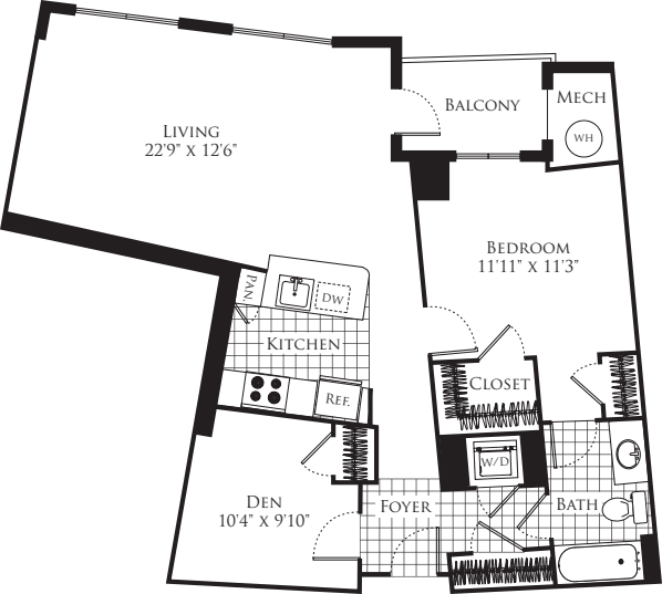 1 Bedroom with Den- 910 floor plan