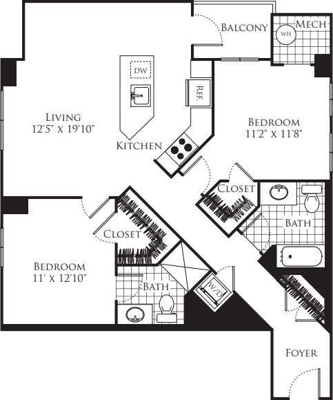 2 Bedroom- 1125 floor plan