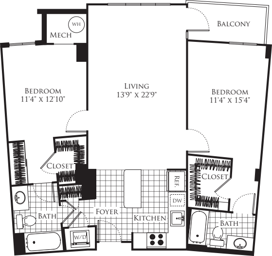 2 Bedroom- 1146 floor plan
