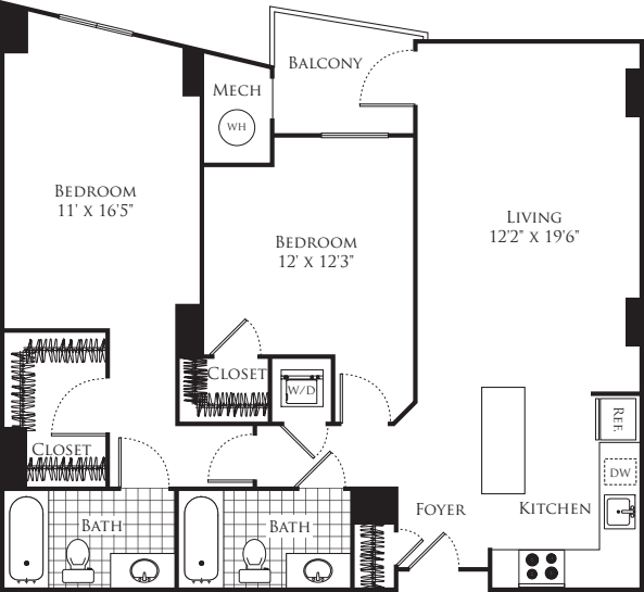 2 Bedroom- 1086 floor plan