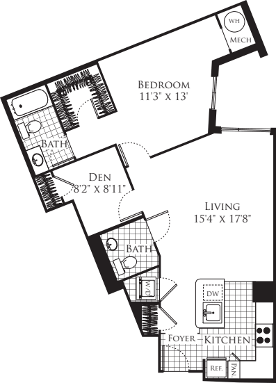 1 Bedroom with Den 949 floor plan