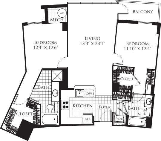 2 Bedroom- 1227 floor plan