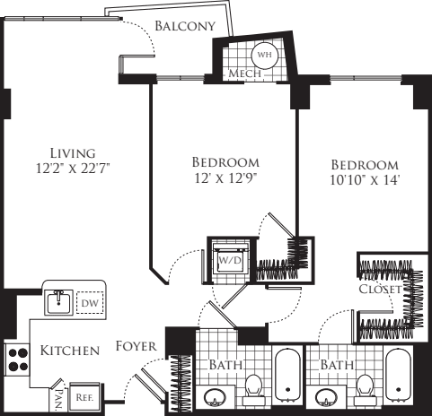 2 Bedroom- 1097 floor plan