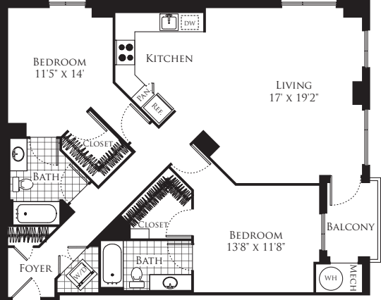 2 Bedroom- 1248 floor plan