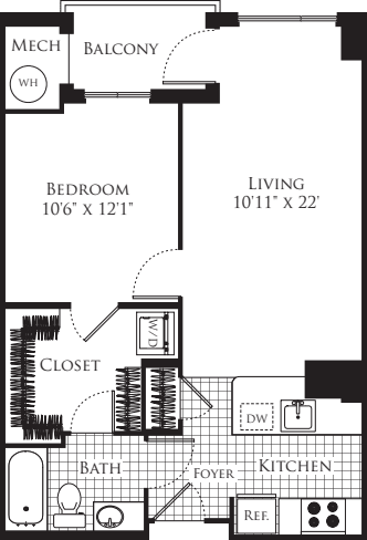 1 Bedroom- 662 floor plan