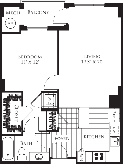 1 Bedroom- 724 floor plan