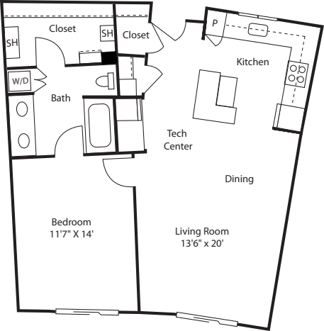 One Bedroom 860 floor plan