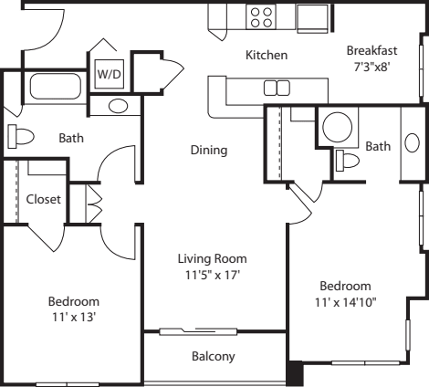 Two Bedroom- corner 1125 floor plan