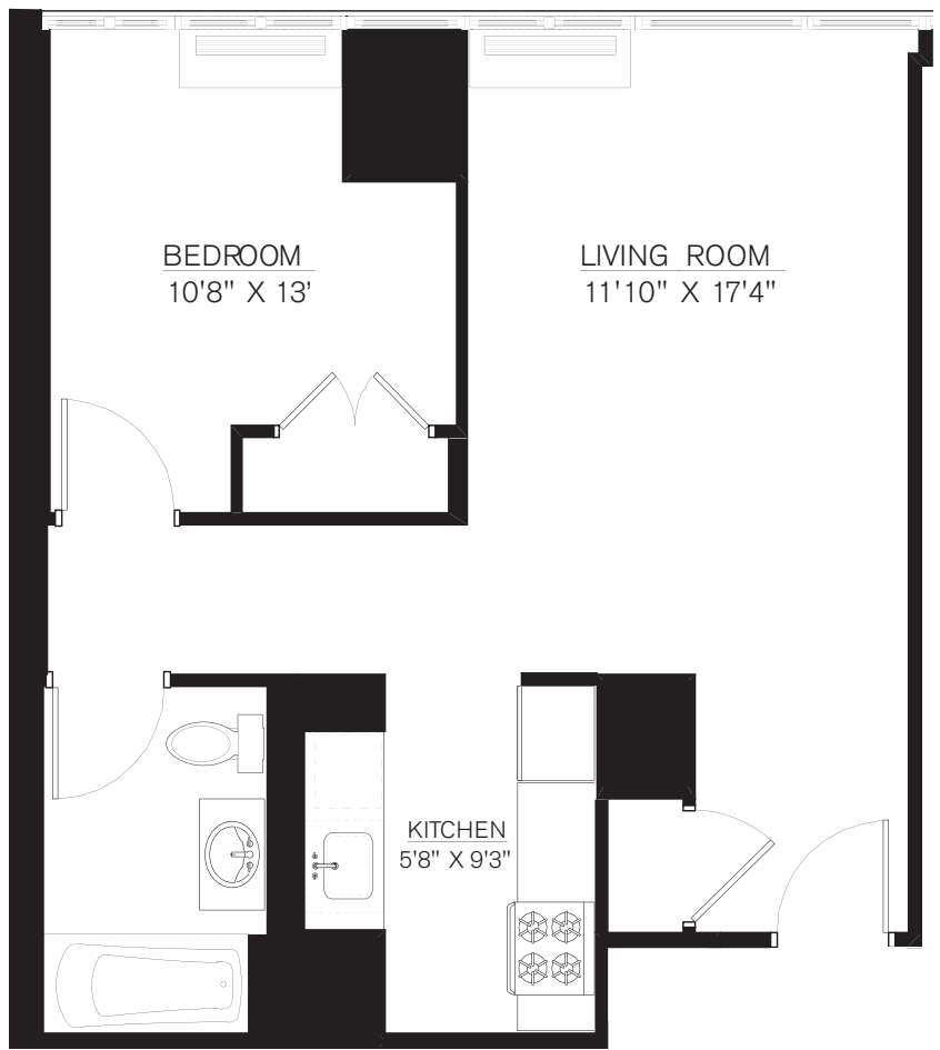 1 Bedroom A Line floors 8-16 floor plan