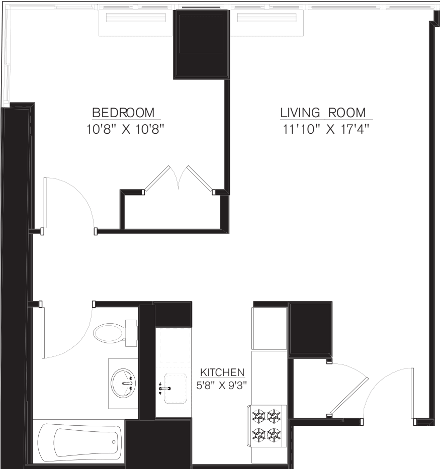 1 Bedroom A Line floors 17-41 floor plan