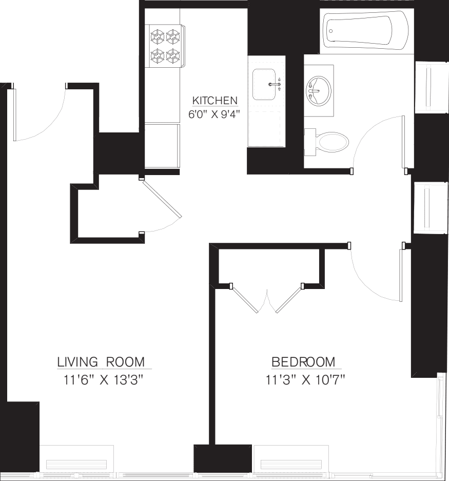 1 Bedroom G Line floors 17-41 floor plan