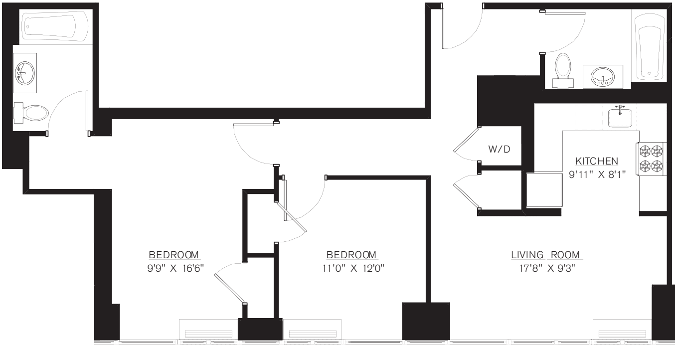 2 Bedroom H Line floors 8-41 floor plan