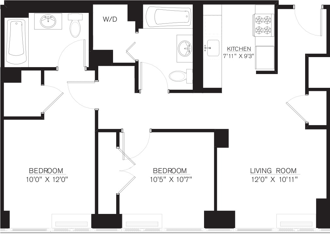 2 Bedroom H Line floors 42-50 floor plan