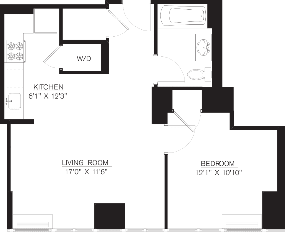 1 Bedroom J Line floors 17-41 floor plan