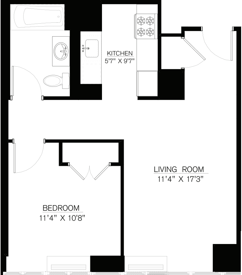 1 Bedroom L Line floors 9-16 floor plan