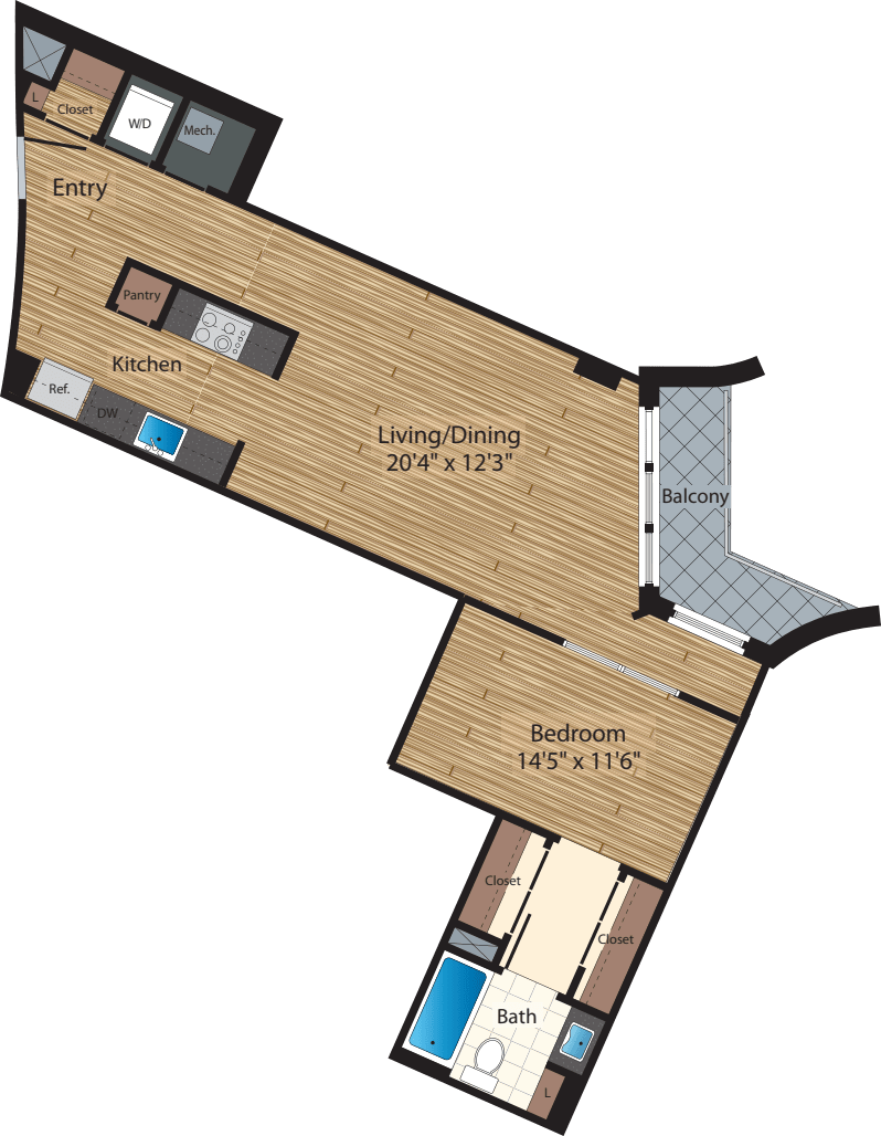 One Bedroom E 823 floor plan