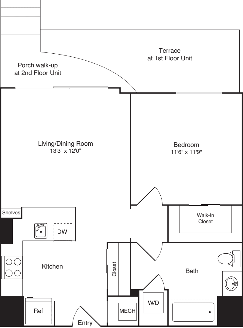 Unit 106, 107, 108, 206, 207, 208 floor plan