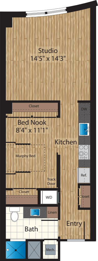 One Bedroom F 638 floor plan
