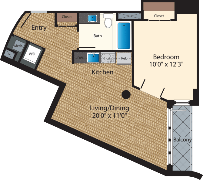 One Bedroom E 707 floor plan