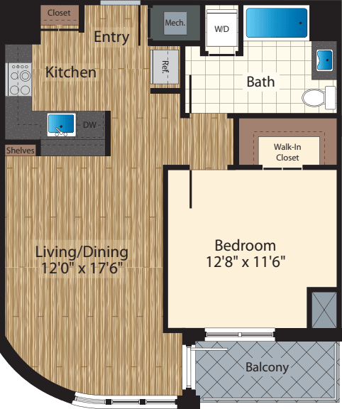 One Bedroom E 773 floor plan
