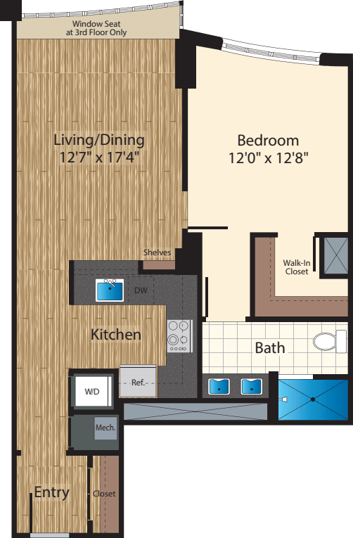 One Bedroom E 825 floor plan