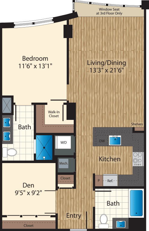 One Bedroom+Den J 979 floor plan