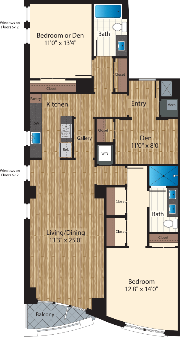 Two Bedroom+Den Two Bath B 1493 floor plan