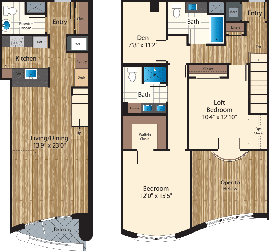 Two Bedroom+Den Loft Two Bath K 1585 floor plan