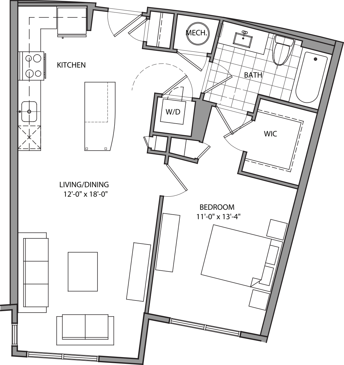 1 Bdrm B floor plan