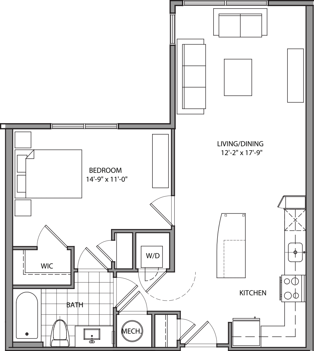 1 Bdrm G floor plan