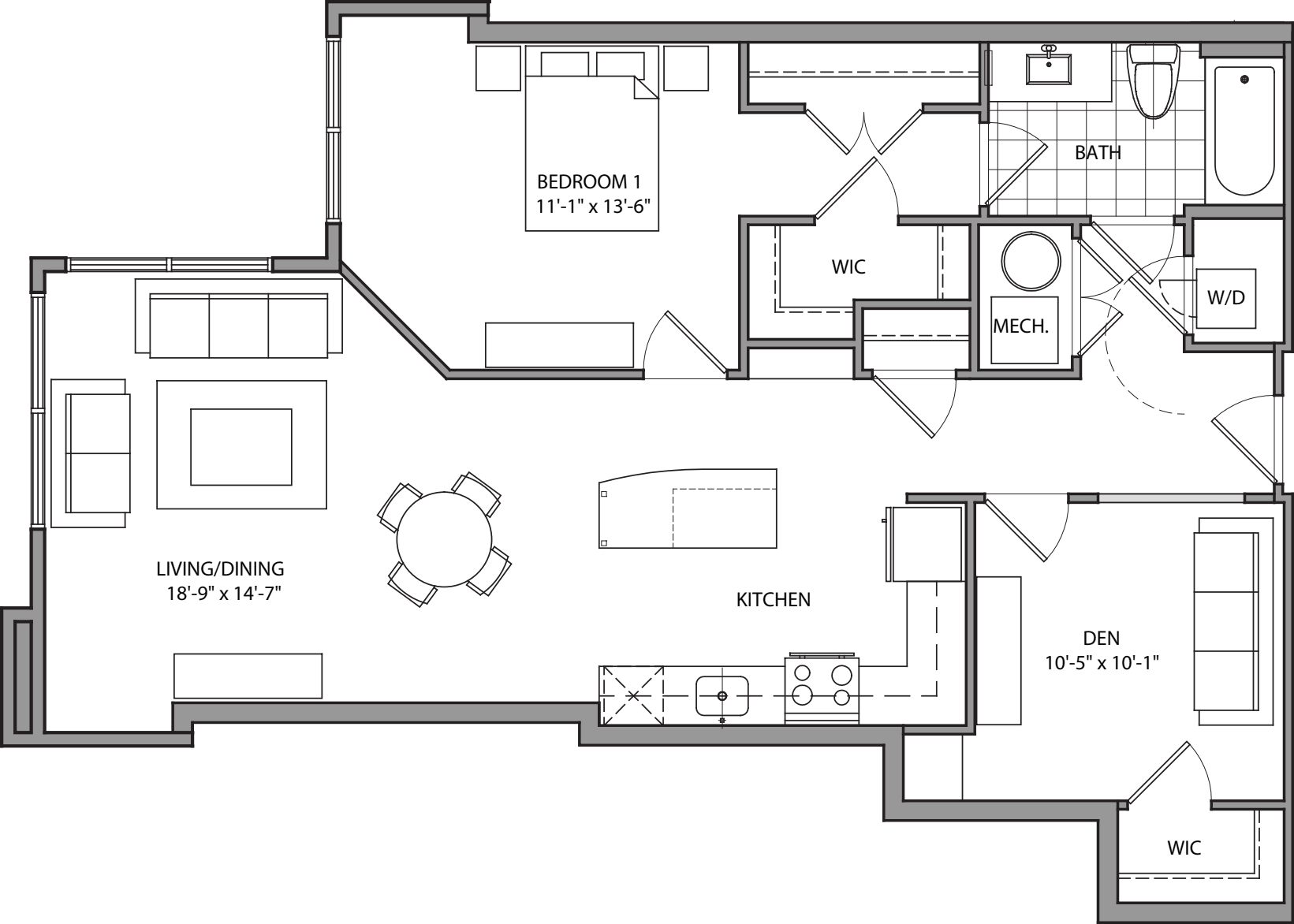 1 Bdrm J floor plan