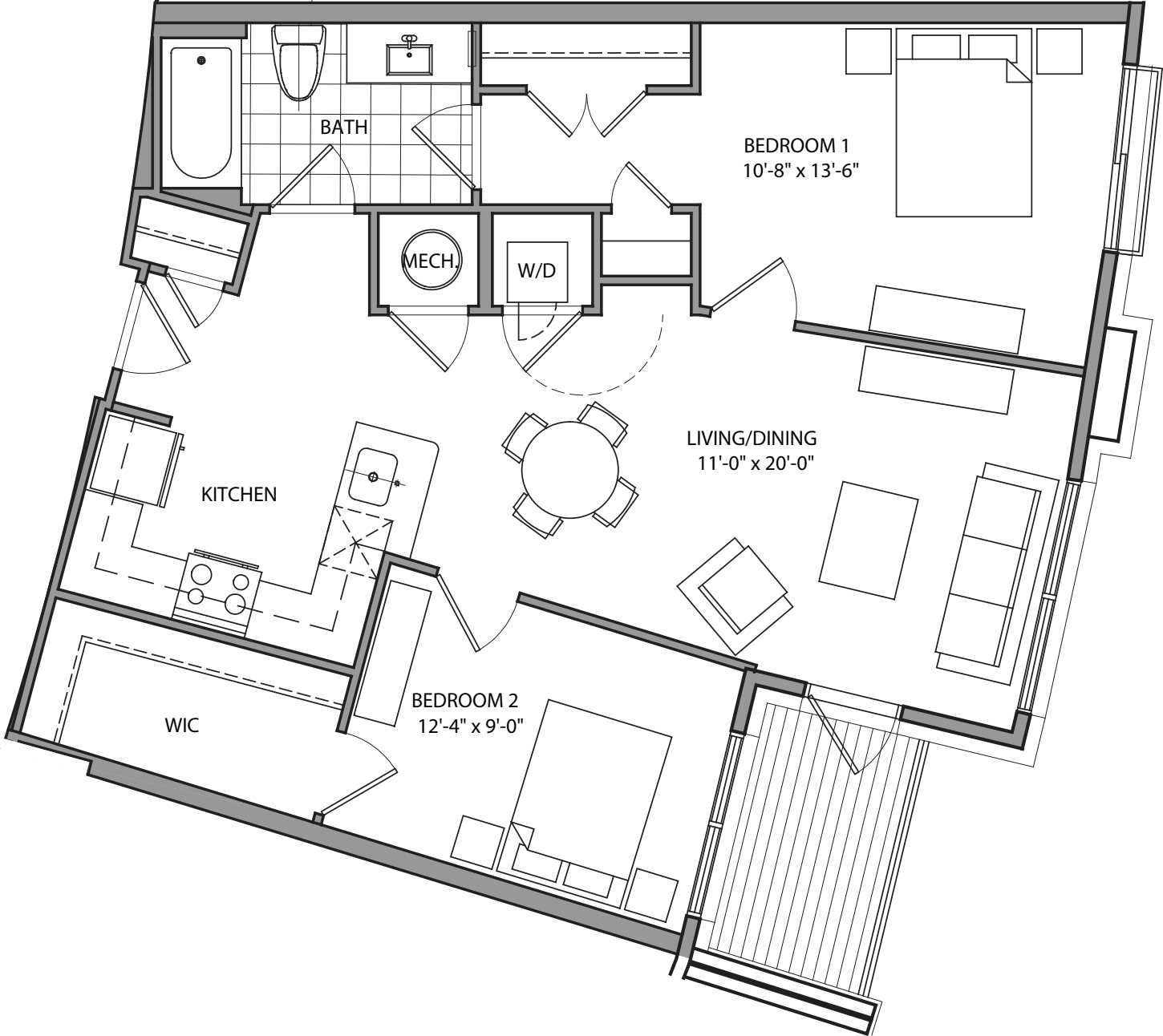 1 Bdrm K floor plan
