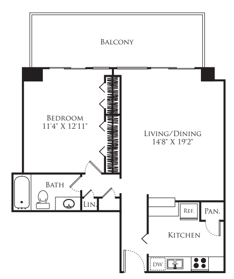 1 Bedroom Tower floor plan