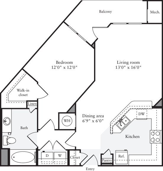 1 Bedroom B floor plan