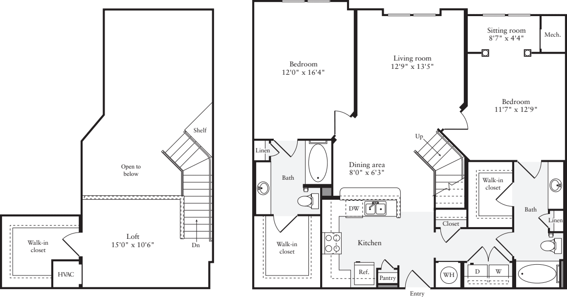 2 Bedrooms H floor plan