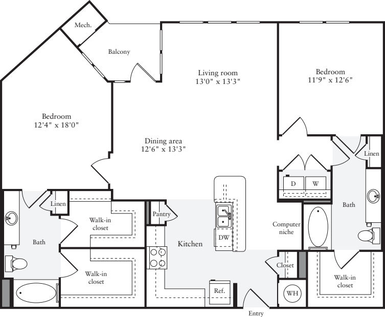 2 Bedrooms J floor plan
