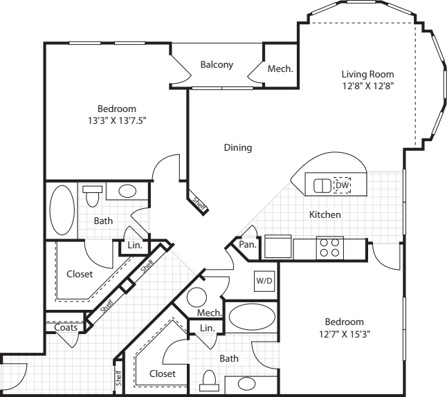 2 Bedrooms E floor plan