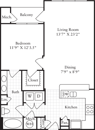 1 Bedroom B floor plan