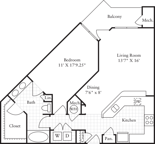 1 Bedroom E floor plan