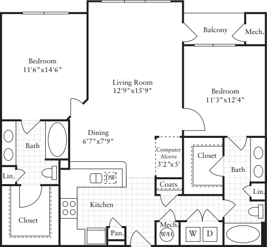 2 Bedrooms A floor plan