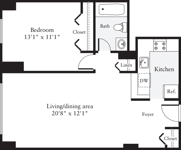 1 Bedroom F floor plan