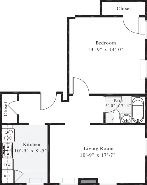1 Bedroom R floor plan
