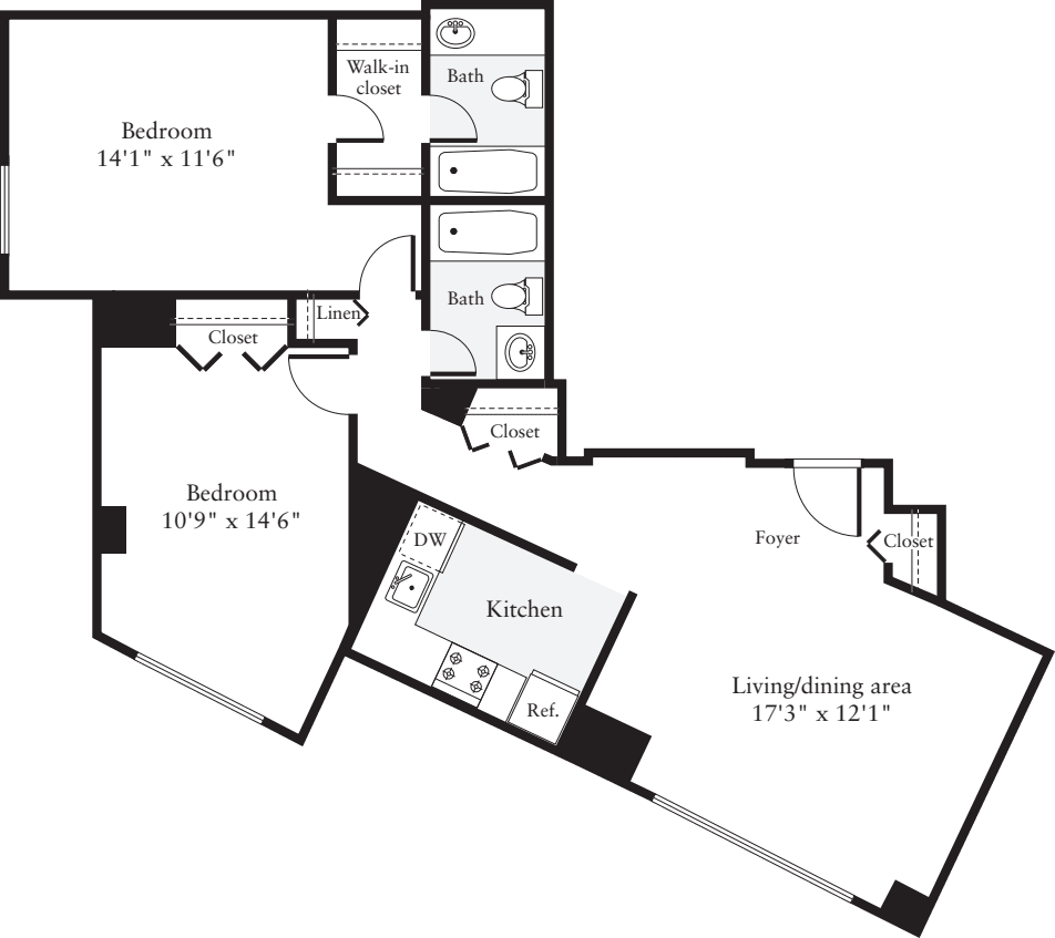 2 Bedrooms E floor plan